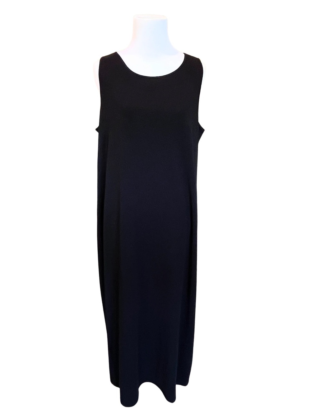 EILEEN FISHER | Sz M | Black Fine Jersey Round Neck Sleeveless Maxi Shift Dress